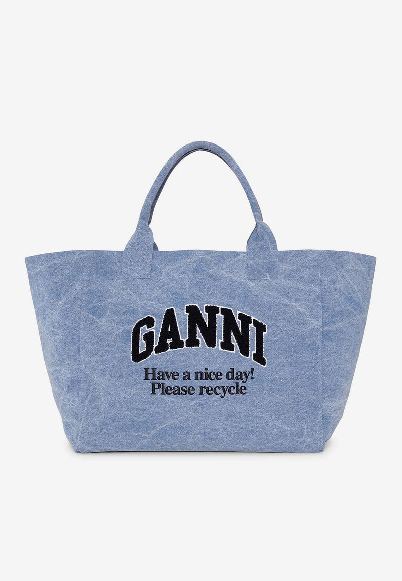 GANNI Oversized Washed Tote Bag Blue A5967BLUE