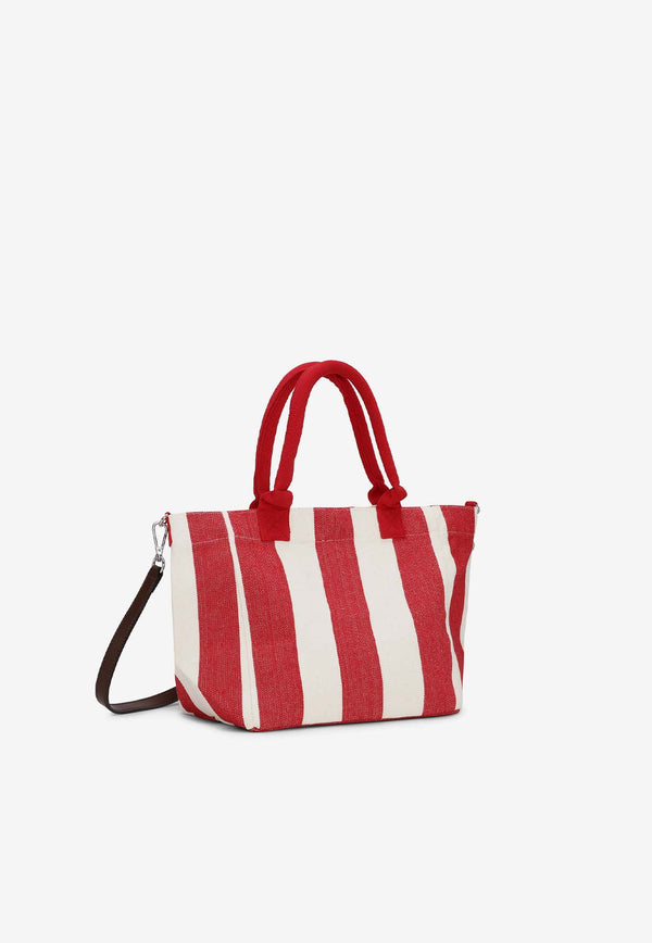 GANNI Small Washed Stripe Tote Bag Red A5974RED MULTI