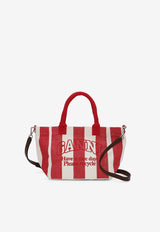 GANNI Small Washed Stripe Tote Bag Red A5974RED MULTI