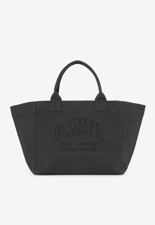 GANNI Oversized Washed Canvas Tote Bag Black A6068BLACK