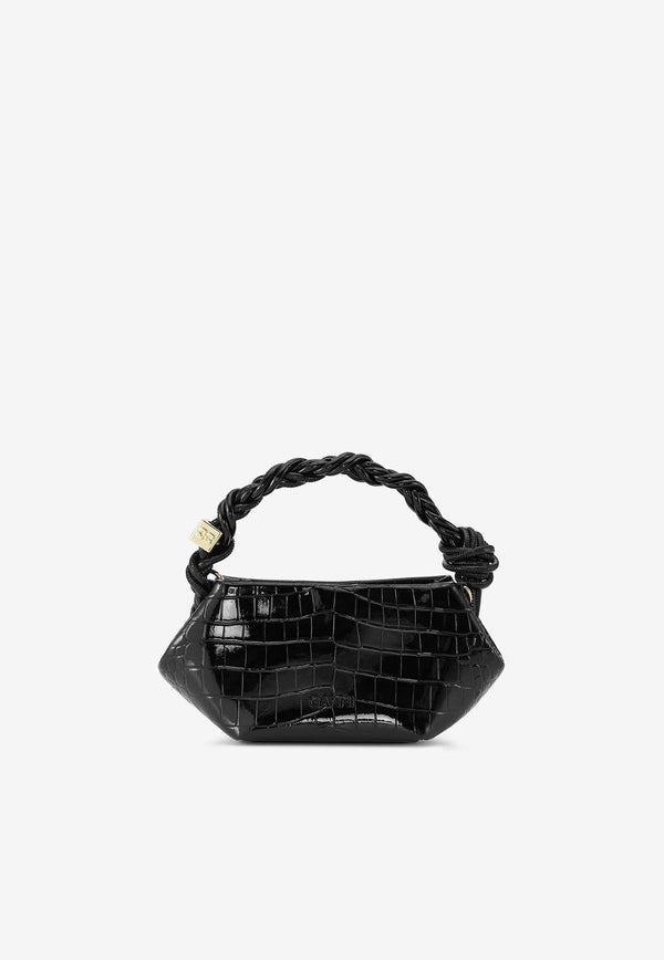 GANNI Mini Bou Croc-Embossed Leather Shoulder Bag Black A6089BLACK