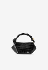 GANNI Mini Bou Croc-Embossed Leather Shoulder Bag Black A6089BLACK