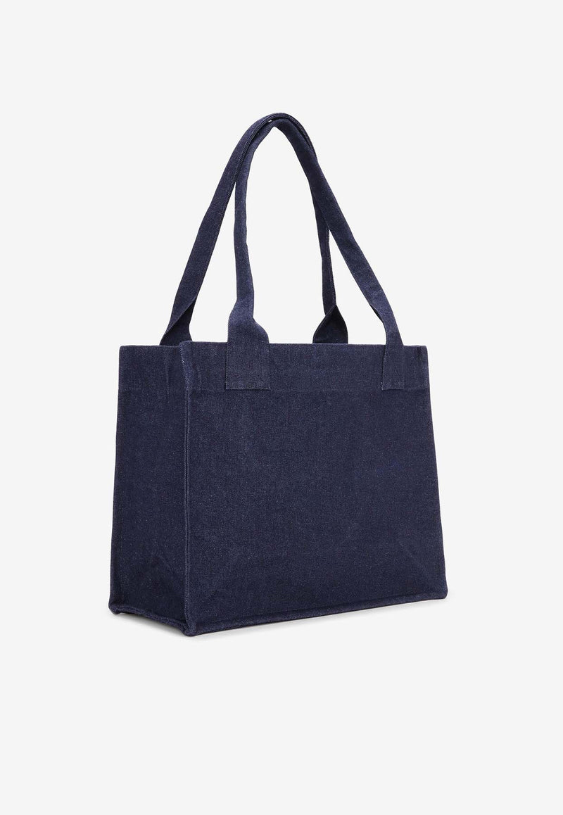 GANNI Large Logo Patch Denim Tote Bag Denim A6168NAVY