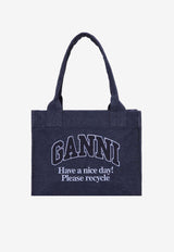 GANNI Large Logo Patch Denim Tote Bag Denim A6168NAVY