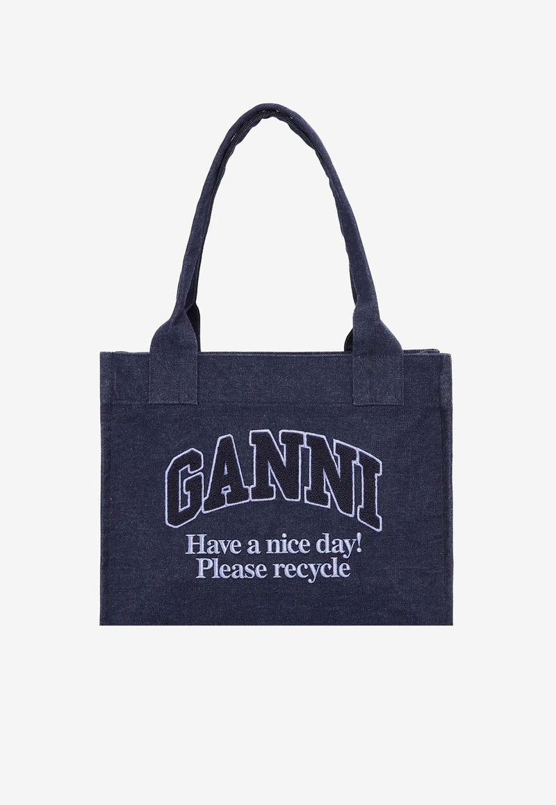 GANNI Large Logo Patch Denim Tote Bag Denim A6168NAVY