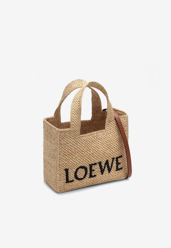 Loewe Small Logo Font Raffia Tote Bag Natural A685B59X03NF/Q_LOEW-2123