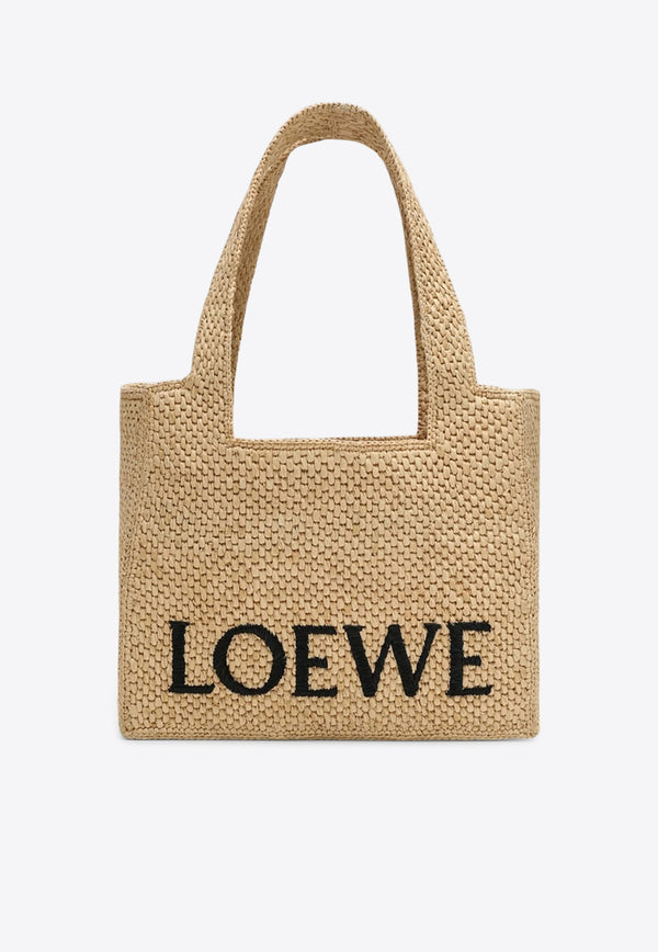 Loewe Logo Font Raffia Tote Bag Natural A685B61X05NF/Q_LOEW-2123