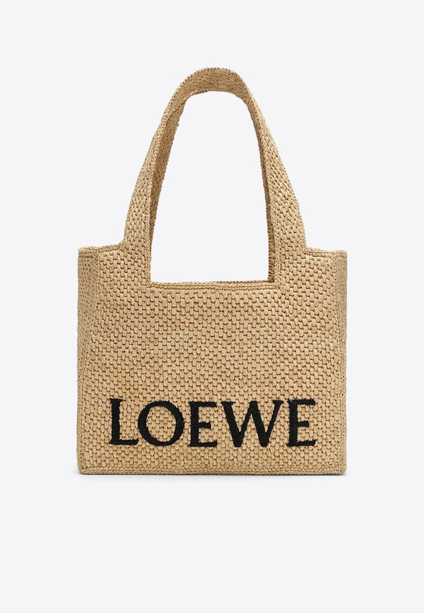 Loewe Medium Logo Print Raffia Tote Bag Metal A685B61X05NF/O_LOEW-2123