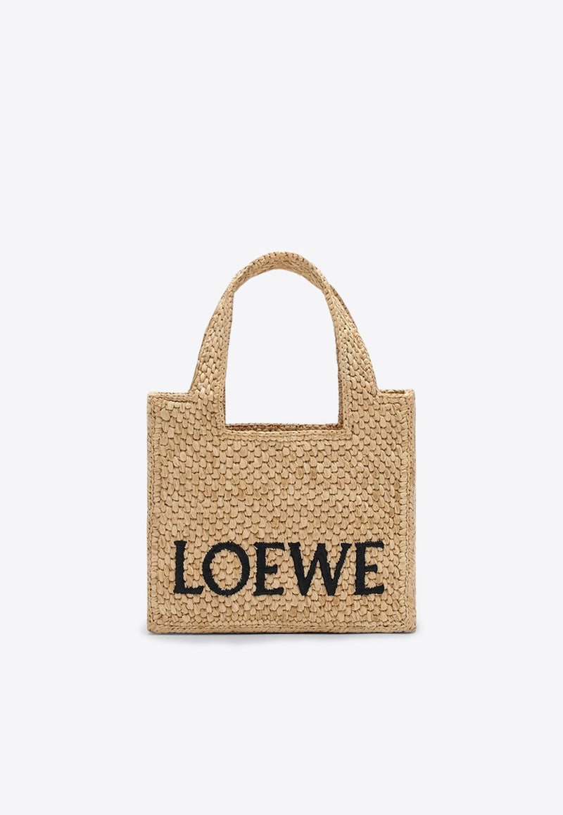 Loewe Mini Signature Font Raffia Tote Bag Natural A685V46X01NF/S_LOEW-2123