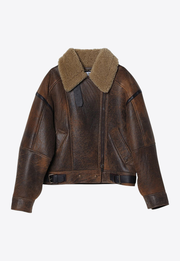 Acne Studios Relaxed Leather Shearling Jacket  Brown A70175LE/P_ACNE-700