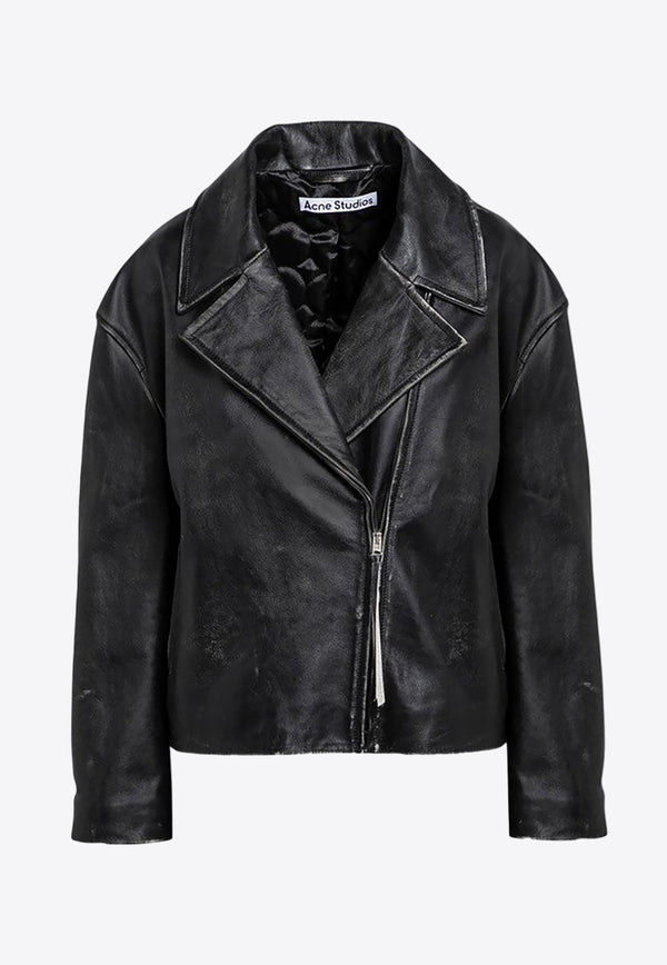 Acne Studios Zip-Up Leather Biker Jacket Black A70183LE/P_ACNE-900