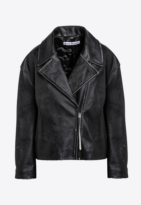 Acne Studios Zip-Up Leather Biker Jacket Black A70183LE/P_ACNE-900