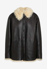 Acne Studios Shearling-Trimmed Leather Jacket Brown A70205LE/R_ACNE-BXJ