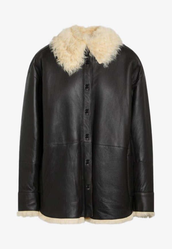 Acne Studios Shearling-Trimmed Leather Jacket Brown A70205LE/R_ACNE-BXJ