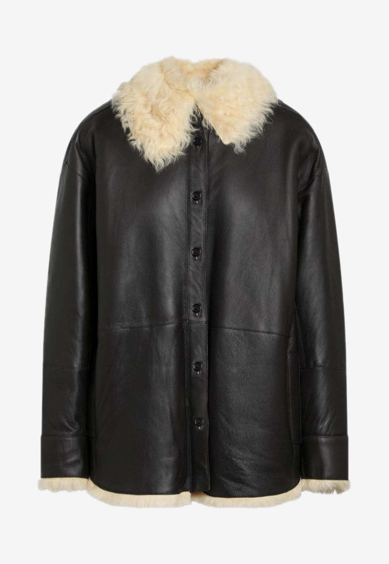 Acne Studios Shearling-Trimmed Leather Jacket Brown A70205LE/R_ACNE-BXJ