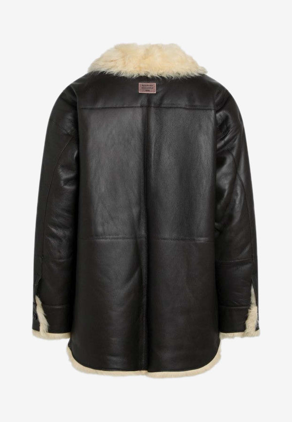 Acne Studios Shearling-Trimmed Leather Jacket Brown A70205LE/R_ACNE-BXJ