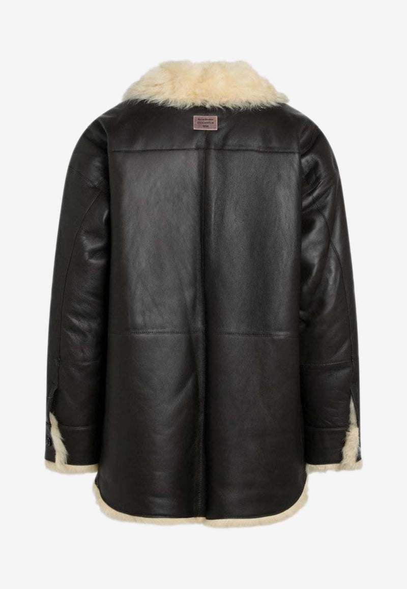 Acne Studios Shearling-Trimmed Leather Jacket Brown A70205LE/R_ACNE-BXJ