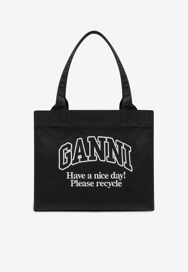 GANNI Large Canvas Tote Bag Black A71805903/R_GAN-252