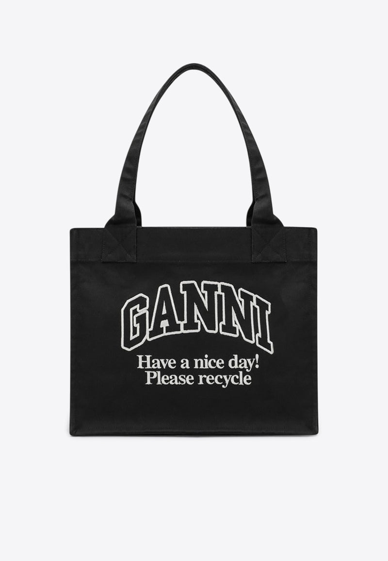 GANNI Large Canvas Tote Bag Black A71805903/R_GAN-252