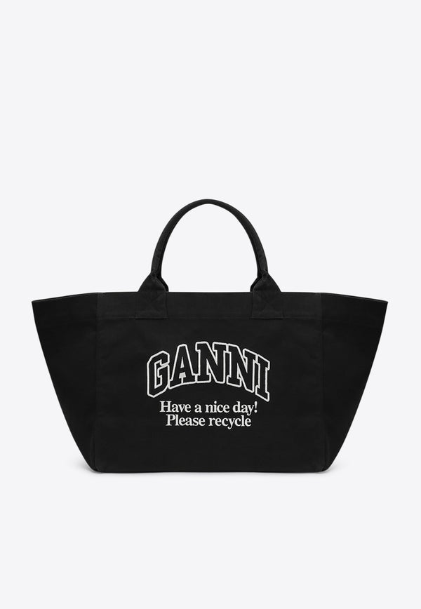 GANNI XXL Logo Canvas Tote Bag Black A71815903/R_GAN-252