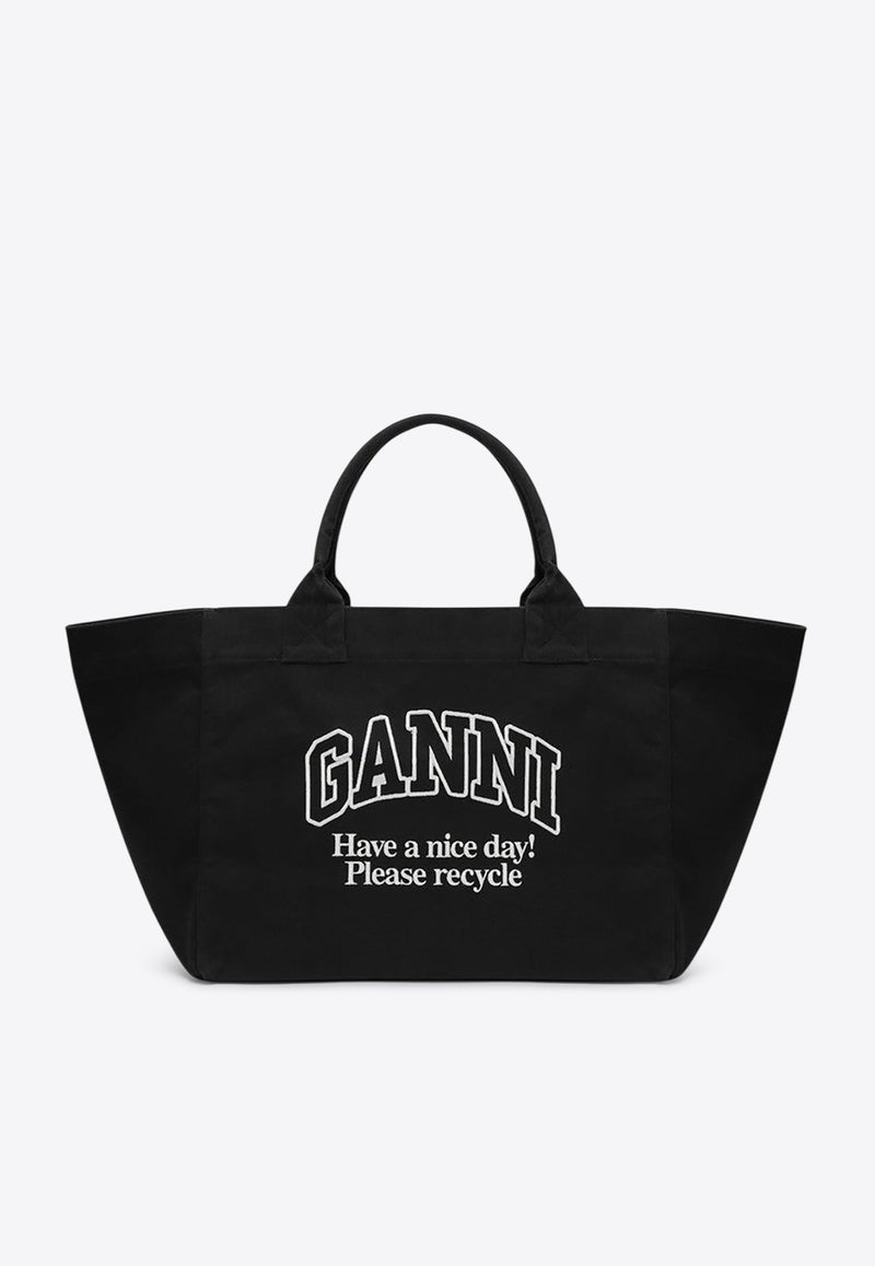 GANNI XXL Logo Canvas Tote Bag Black A71815903/R_GAN-252
