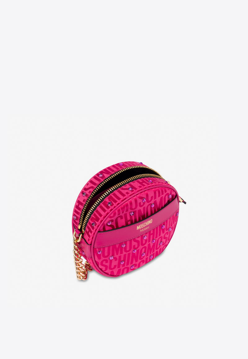 Moschino All-Over Jacquard Rounded Crossbody Bag Hot Pink A7429 8268 5217