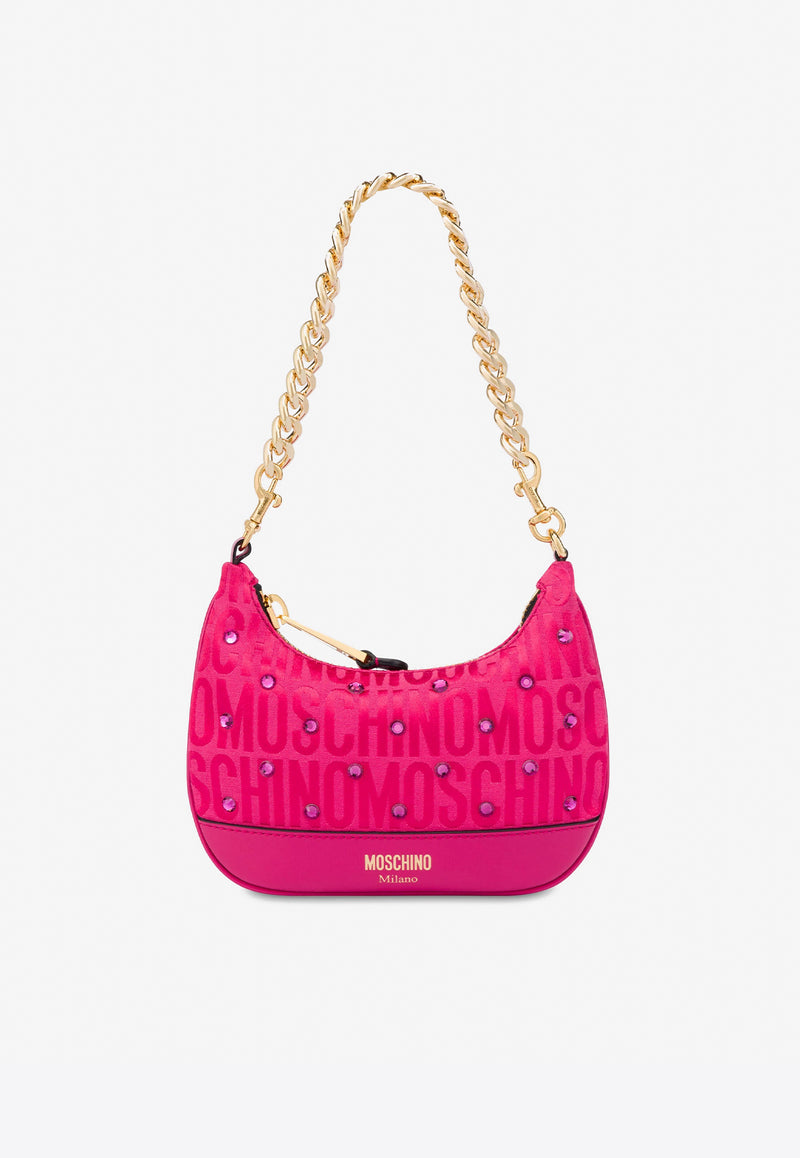 Moschino All-Over Logo Shoulder Bag with Rhinestones Hot Pink A7430 8268 5217