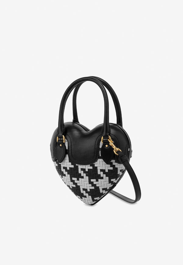 Moschino Houndstooth Heartbeat Top Handle Bag A7458 8024 1515 Black