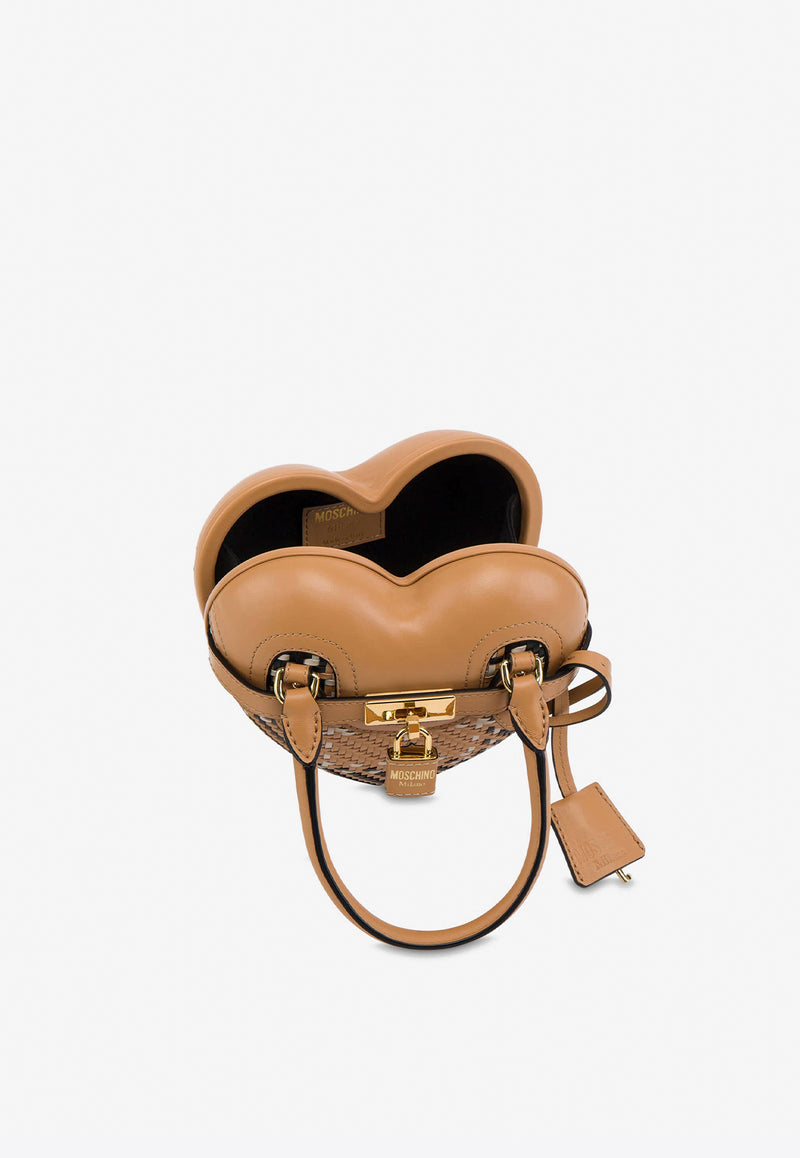 Moschino Heart-Shaped Leather Top Handle Bag Beige A7459 8024 1148