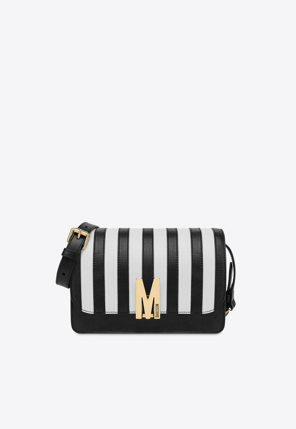 Moschino M Logo Striped Shoulder Bag A7516 8008 3555