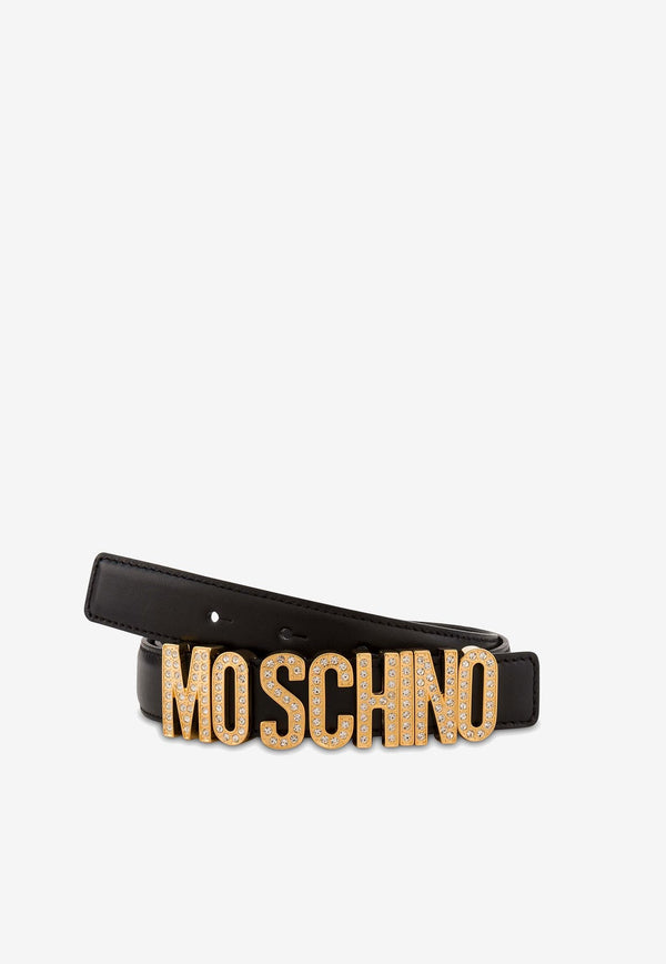 Moschino Crystal-Embellished Logo Buckle Belt A8024 8024 3555 Black
