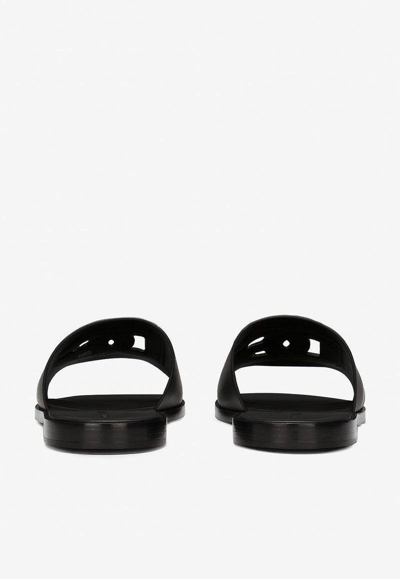 Dolce & Gabbana Logo Calfskin Slides Black A80397 AO602 80999