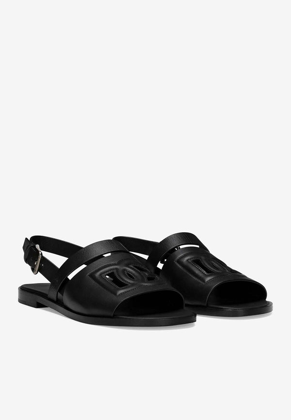 Dolce & Gabbana DG Logo Calf Leather Sandals Black A80433 AO602 80999