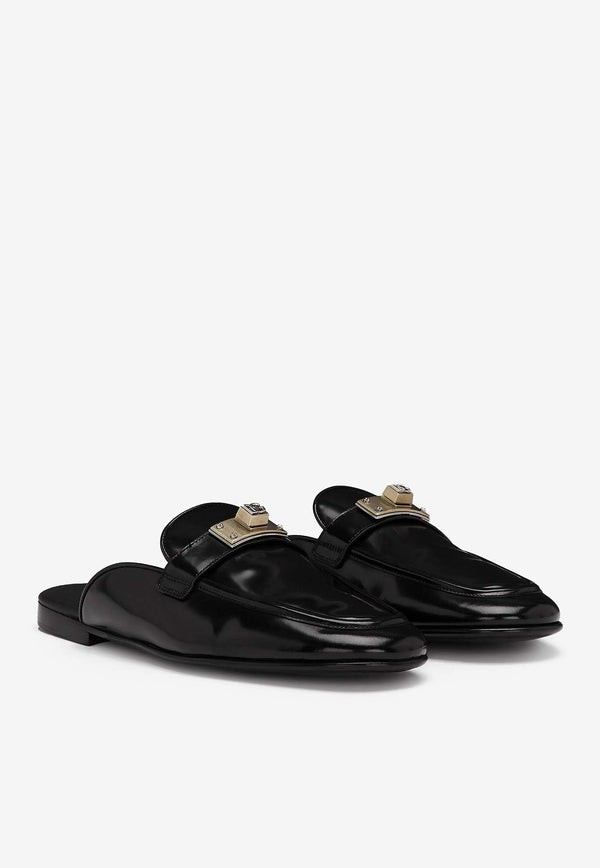 Dolce & Gabbana Ariosto Brushed Leather Mules Black A80438 AQ237 80999