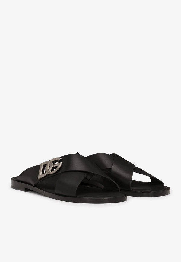 Dolce & Gabbana DG Light Calf Leather Sandals Black A80440 AO602 80999