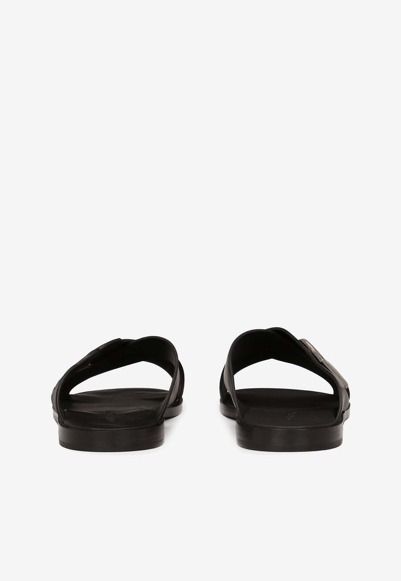Dolce & Gabbana DG Light Calf Leather Sandals Black A80440 AO602 80999