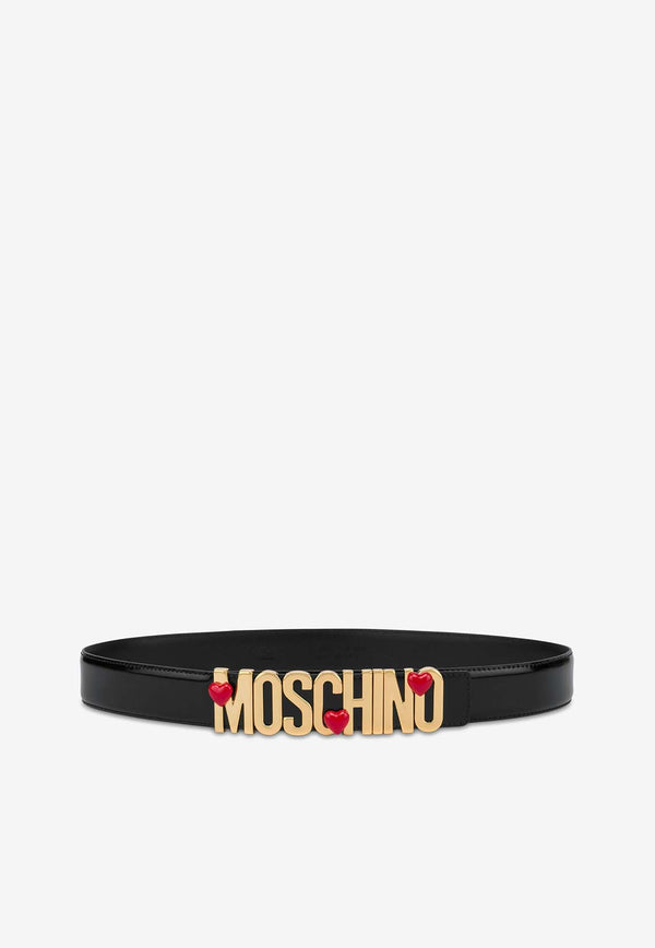 Moschino Heart Logo Leather Belt A806180077555 7555 Black