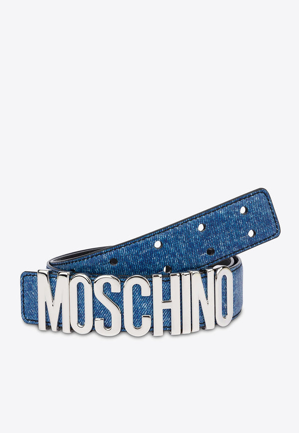 Moschino Logo Belt in Denim Print Leather A8065 8022 1888 Blue