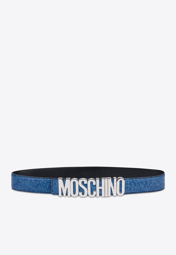 Moschino Logo Belt in Denim Print Leather A8065 8022 1888 Blue