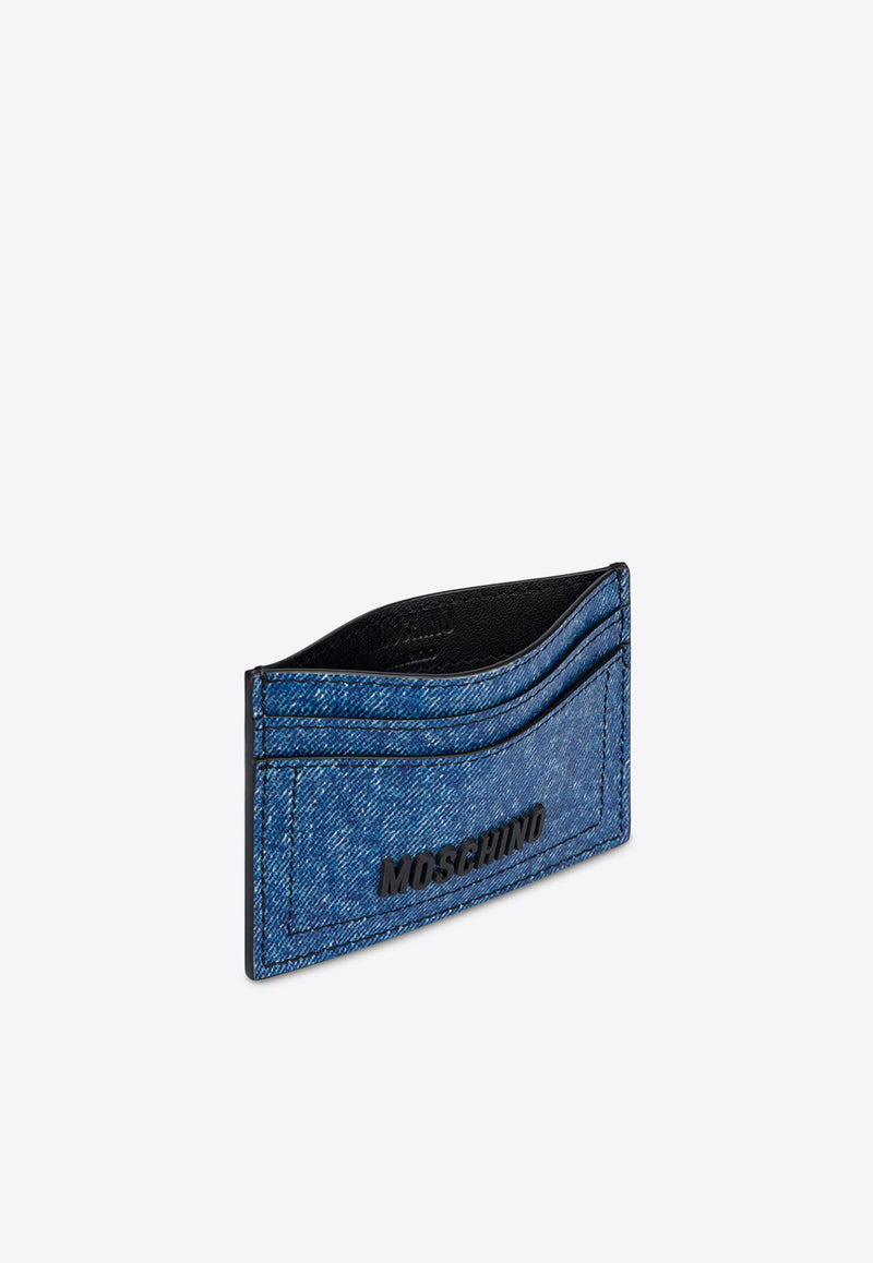 Moschino Logo Cardholder in Denim Print Leather A8135 8022 1888 Blue