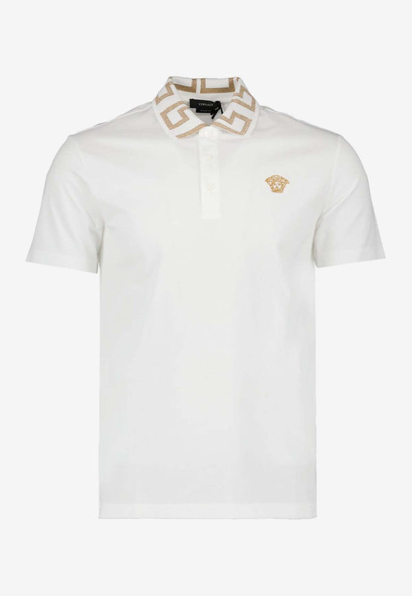 Versace Greca Collar Polo T-shirt White A87402 1A06199 1W000