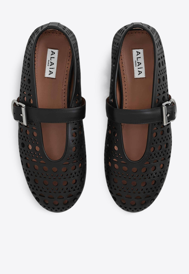 Alaïa Vienne Leather Ballet Flats Black AA3A029CK216LE/R_ALAIA-999