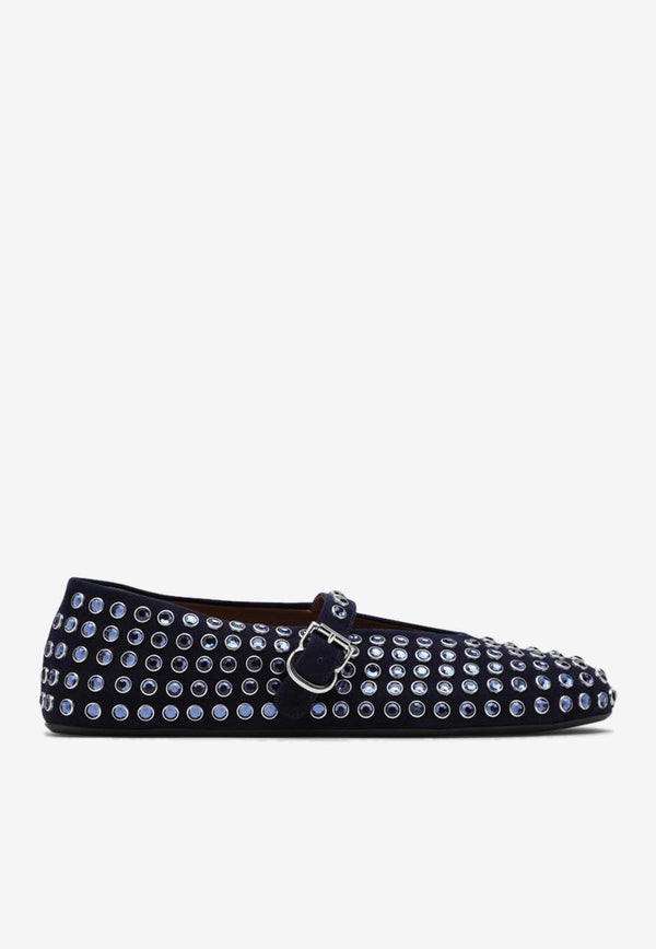 Alaïa Studded Suede Ballet Flats Blue AA3A029CK234LE/P_ALAIA-530