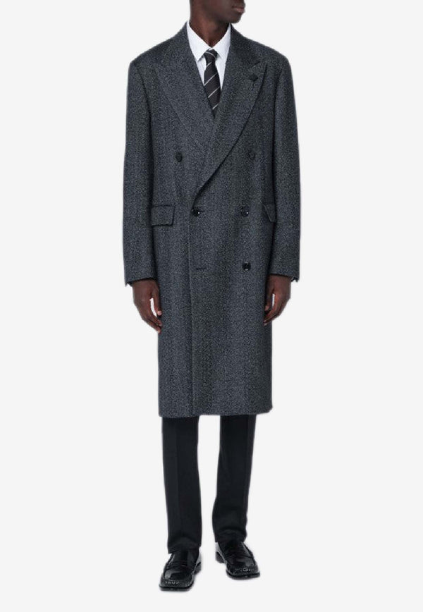 Lardini Double-Breasted Herringbone Wool Coat Gray AA40408EAAC65611/R_LARDI-950