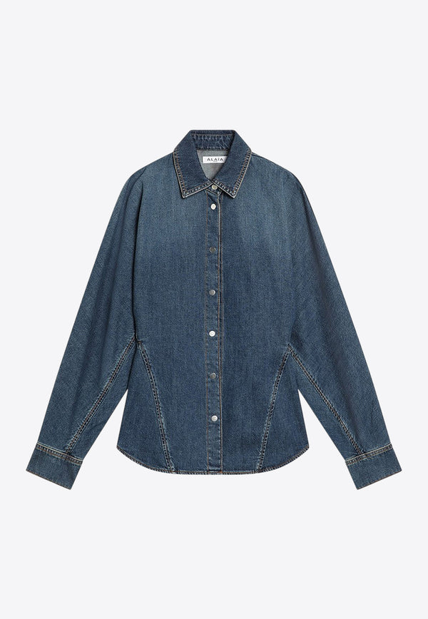 Alaïa Long-Sleeved Denim Shirt Blue AA9C0988D004BDE/R_ALAIA-505