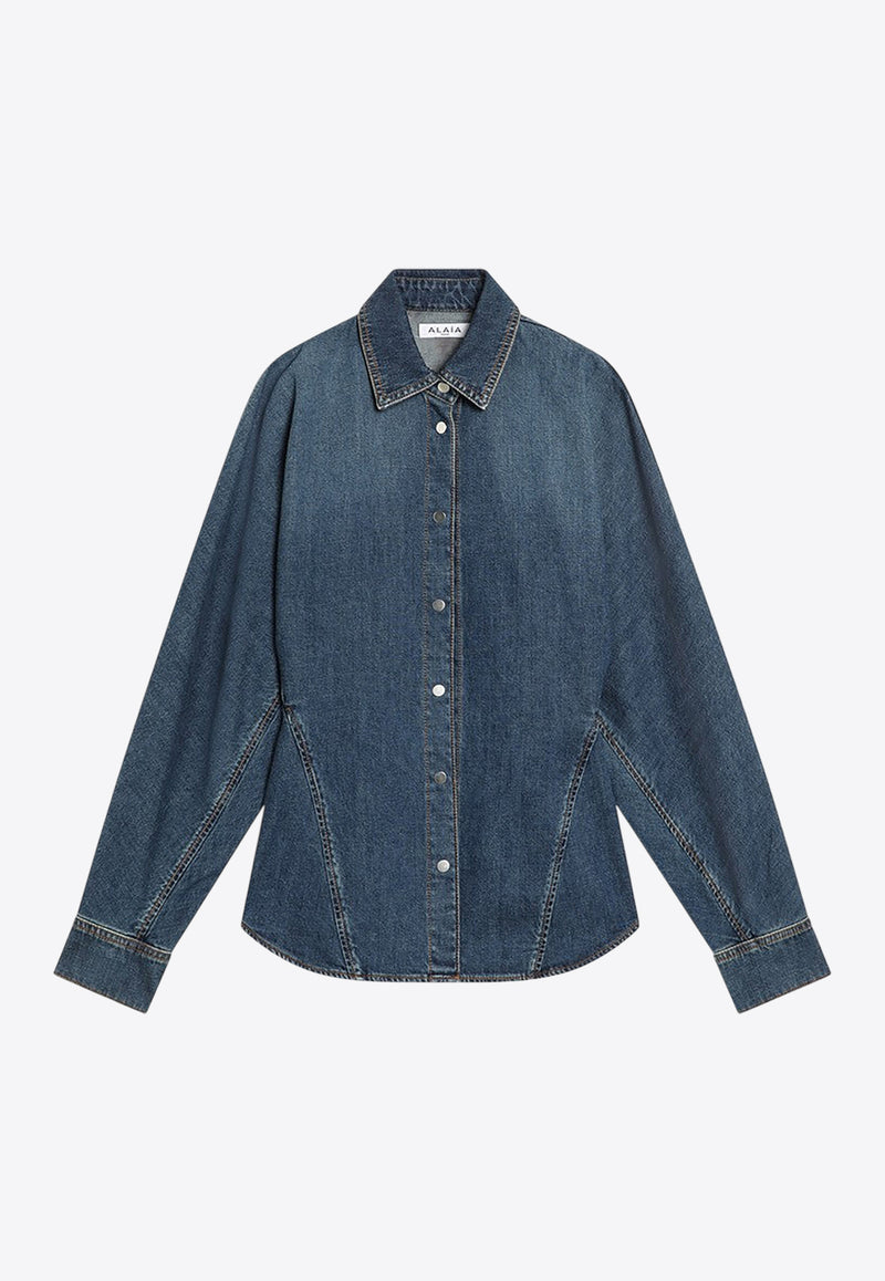 Alaïa Long-Sleeved Denim Shirt Blue AA9C0988D004BDE/R_ALAIA-505