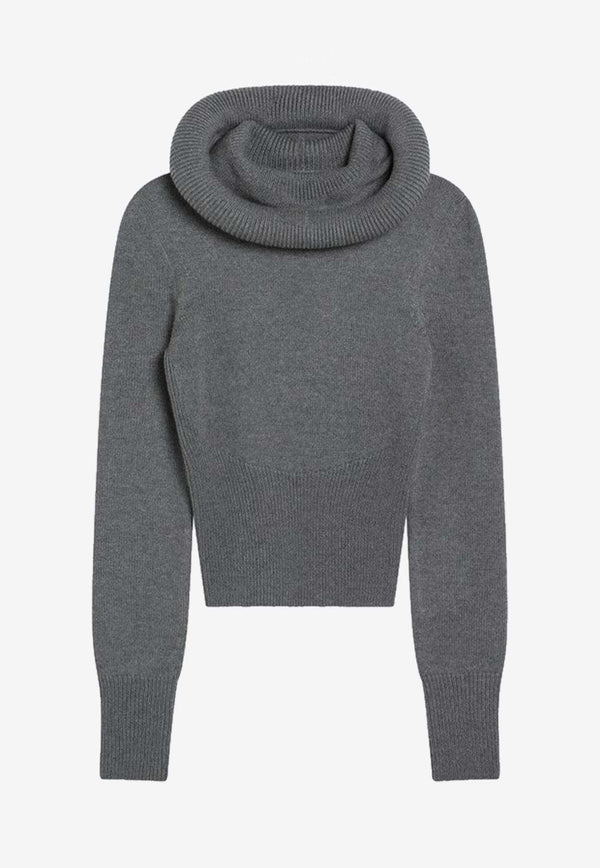 Alaïa Turtleneck Knitted Wool Sweater Gray AA9G0071K133BWO/R_ALAIA-821