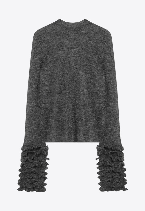 Alaïa Mohair-Blend Sweater with Ruffles Gray AA9G0076K101BWO/R_ALAIA-821