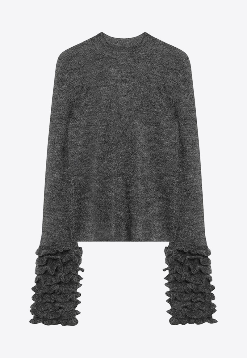 Alaïa Mohair-Blend Sweater with Ruffles Gray AA9G0076K101BWO/R_ALAIA-821