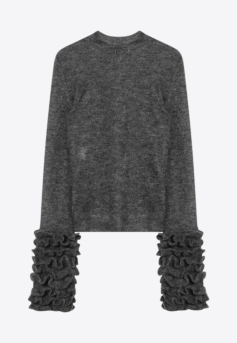 Alaïa Mohair-Blend Sweater with Ruffles Gray AA9G0076K101BWO/R_ALAIA-821